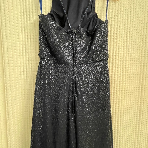 Blue Sequin Floor Length Gown With Thigh Slit - Picture 5 of 7